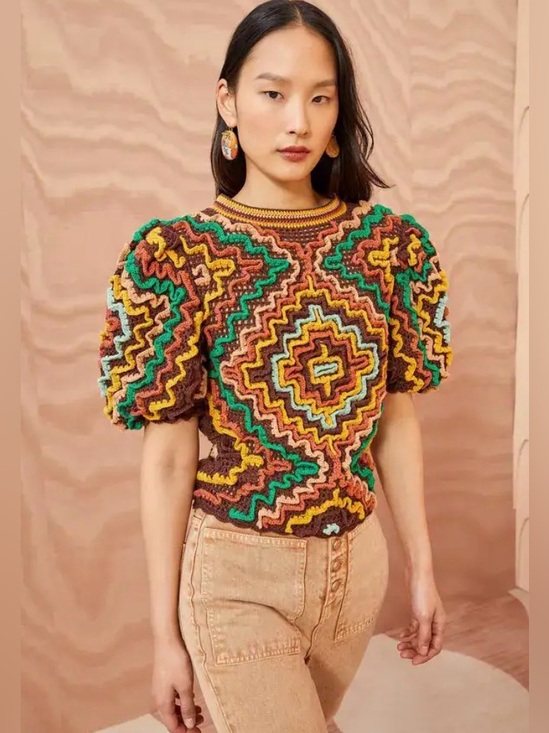 Ulla Johnson Tops - Ulla Johnson Kalila Top Fire Opal Crochet Short Sleeves Size P/S